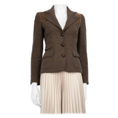 Dolce & Gabbana Brown Tweed Suede Panel Blazer Size XS