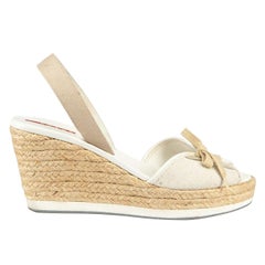 Prada Prada Sport Beige Beige Laced Slingback Wedges Size IT 39