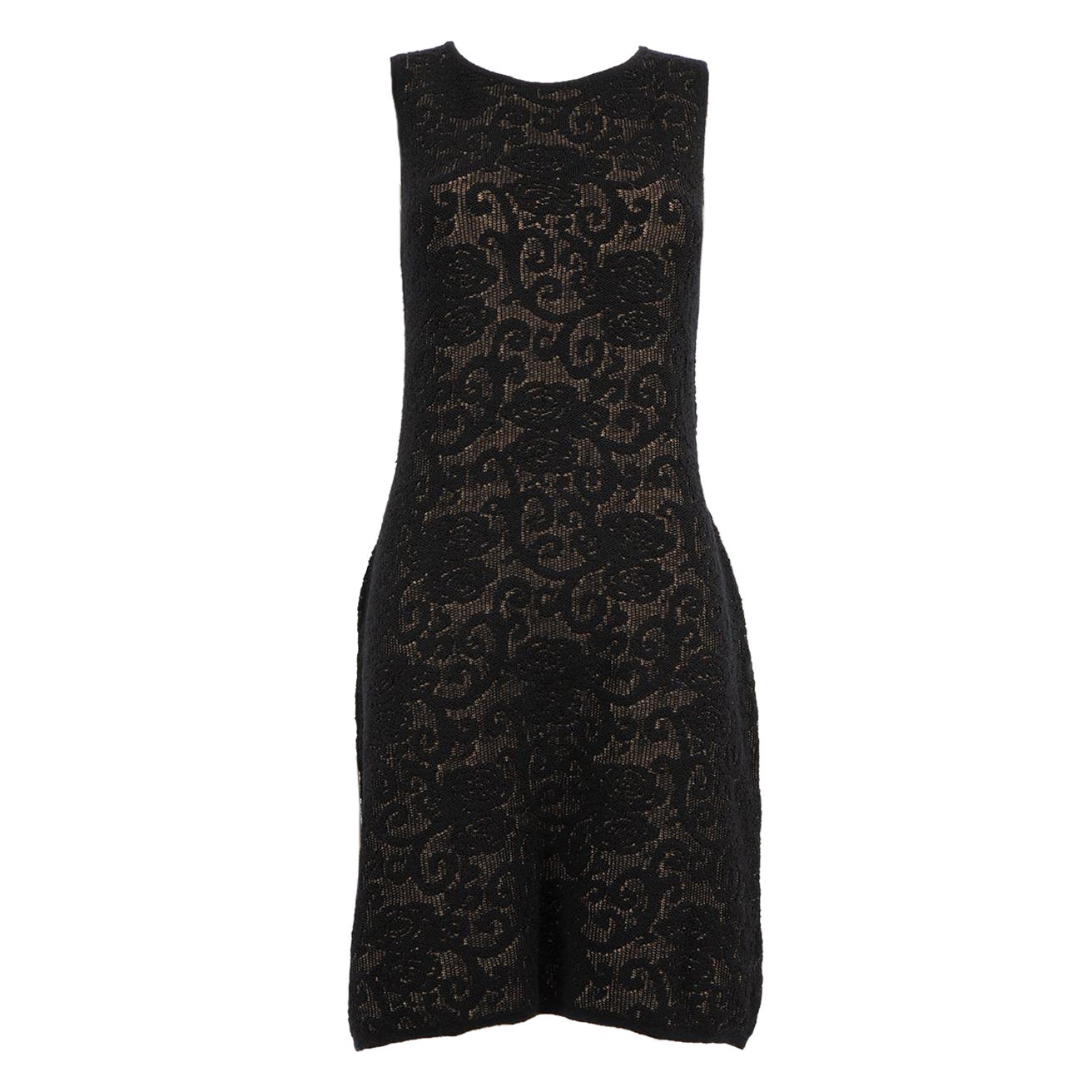 Luisa Spagnoli Black Wool Floral Knit Mini Dress Size M For Sale