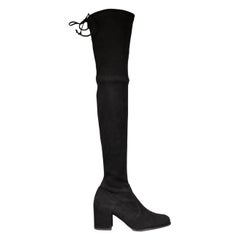 Used Stuart Weitzman Black Block Heel Suede Boots Size US 6.5