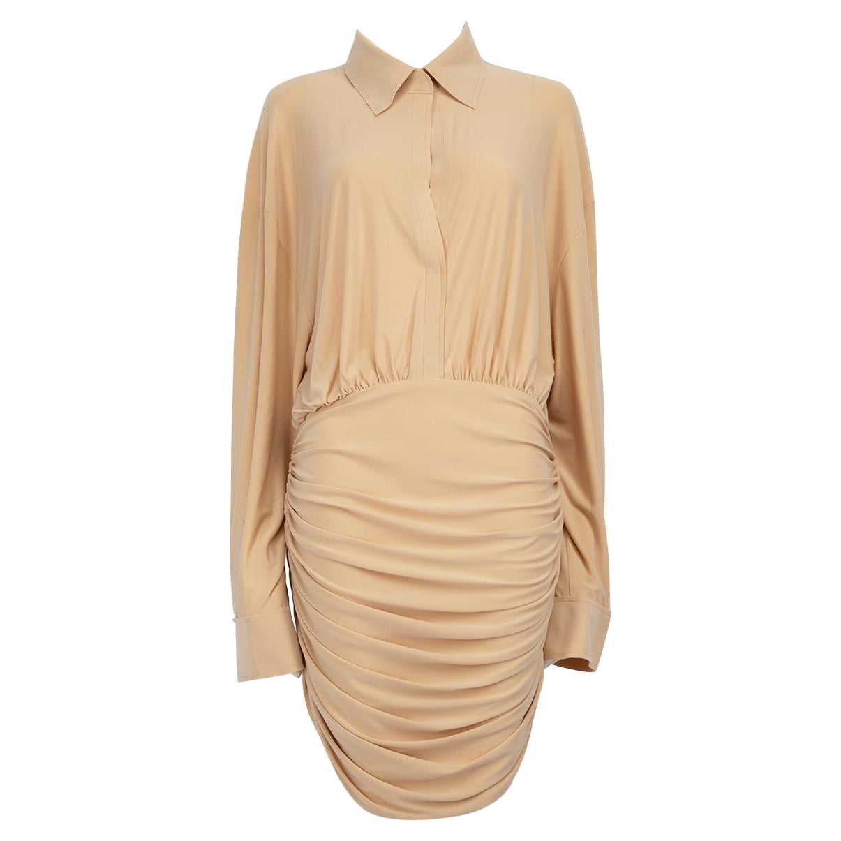 Norma Kamali Mini Abito con Dettaglio Drappo Beige Taglia L.A. in vendita