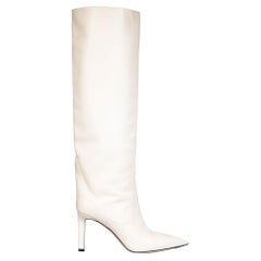 Jimmy Choo White Leather Pointed Toe Knee High Boots Size IT 38