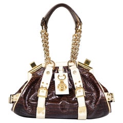 Versace Brown Croc Embossed Madonna Boston Tasche