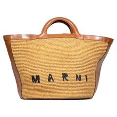 Marni Braune Raffia & Leder Handtasche