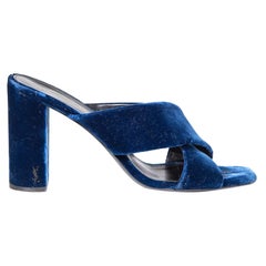 Saint Laurent Navy Velvet Heeled Mules Size IT 41