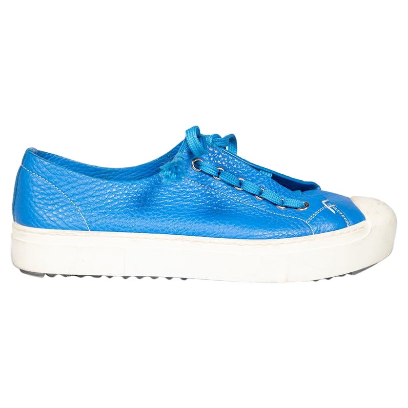 Fendi Blue Leather Domino Trainers Size IT 38 For Sale