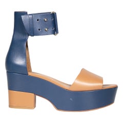 Hermès Blue & Brown Leather Heeled Sandals Size IT 38