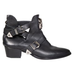 Philipp Plein Black Leather Skull Ankle Boots Size IT 38