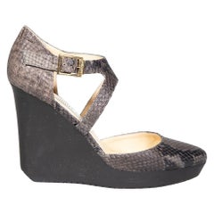 Jimmy Choo Grey Leather Snake Embossed Wedges Size IT 37.5