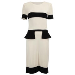 Giambattista Valli Cream Midi Dress with Black Piping Detail Size S