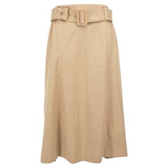 Chloé Beige Wool Belted Midi Skirt Size L