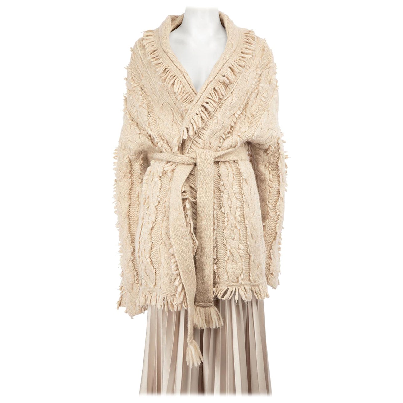 Alanui Beige Wool 'Icon Bandana' Belted Cardigan Size XL For Sale