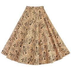 Vintage COUTURE c.1950's Tan Canvas Tropical Fish Print Rhinestone Circle Skirt OOAK