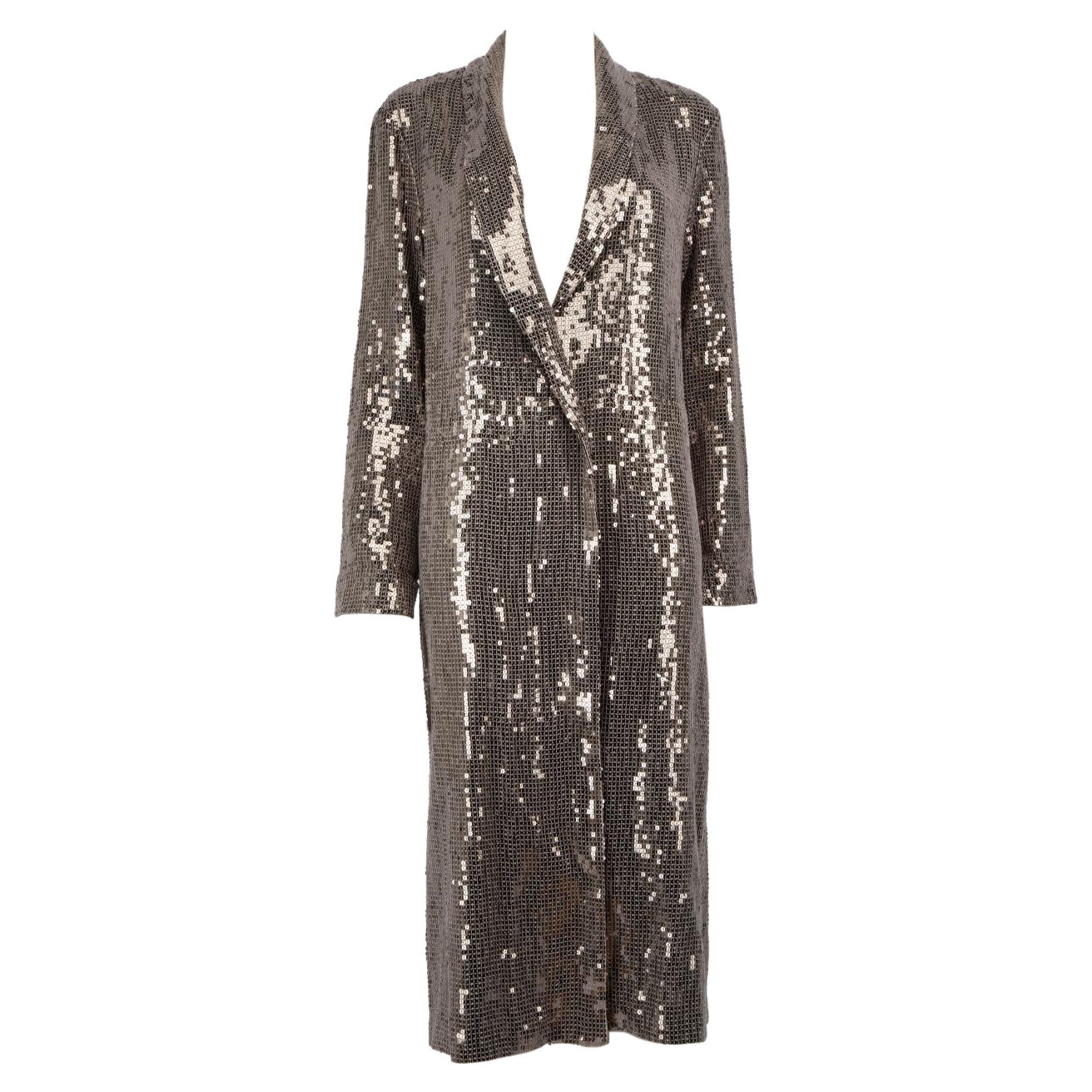 Alice + Olivia Silver Sequinned Long Blazer Size S For Sale