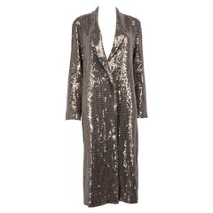 Alice + Olivia Silber Paillettenbesetzter langer Blazer Größe S