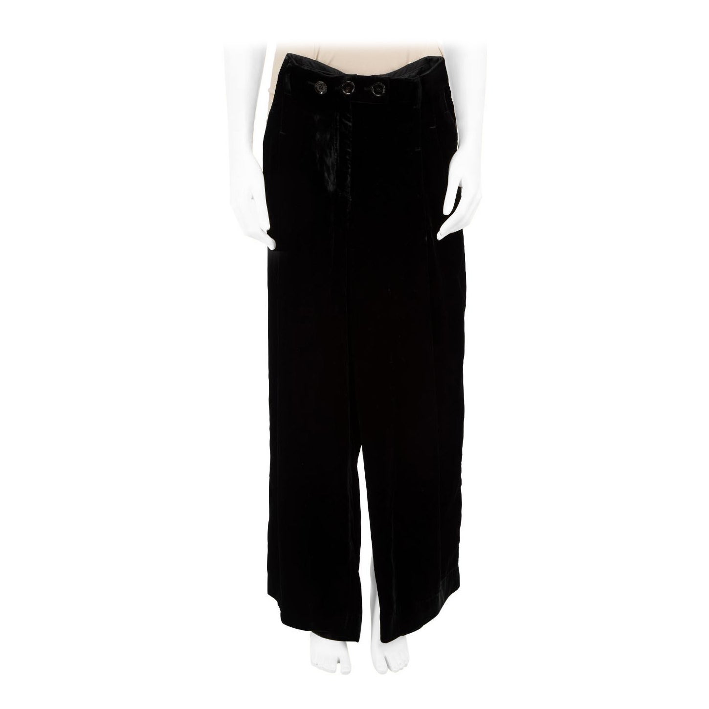 Burberry Black Wide Leg Velvet Trousers Size XXS For Sale