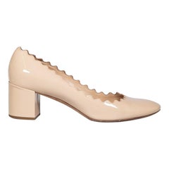 Chloé Beige Patent Scalloped Trim Heels Size IT 39.5
