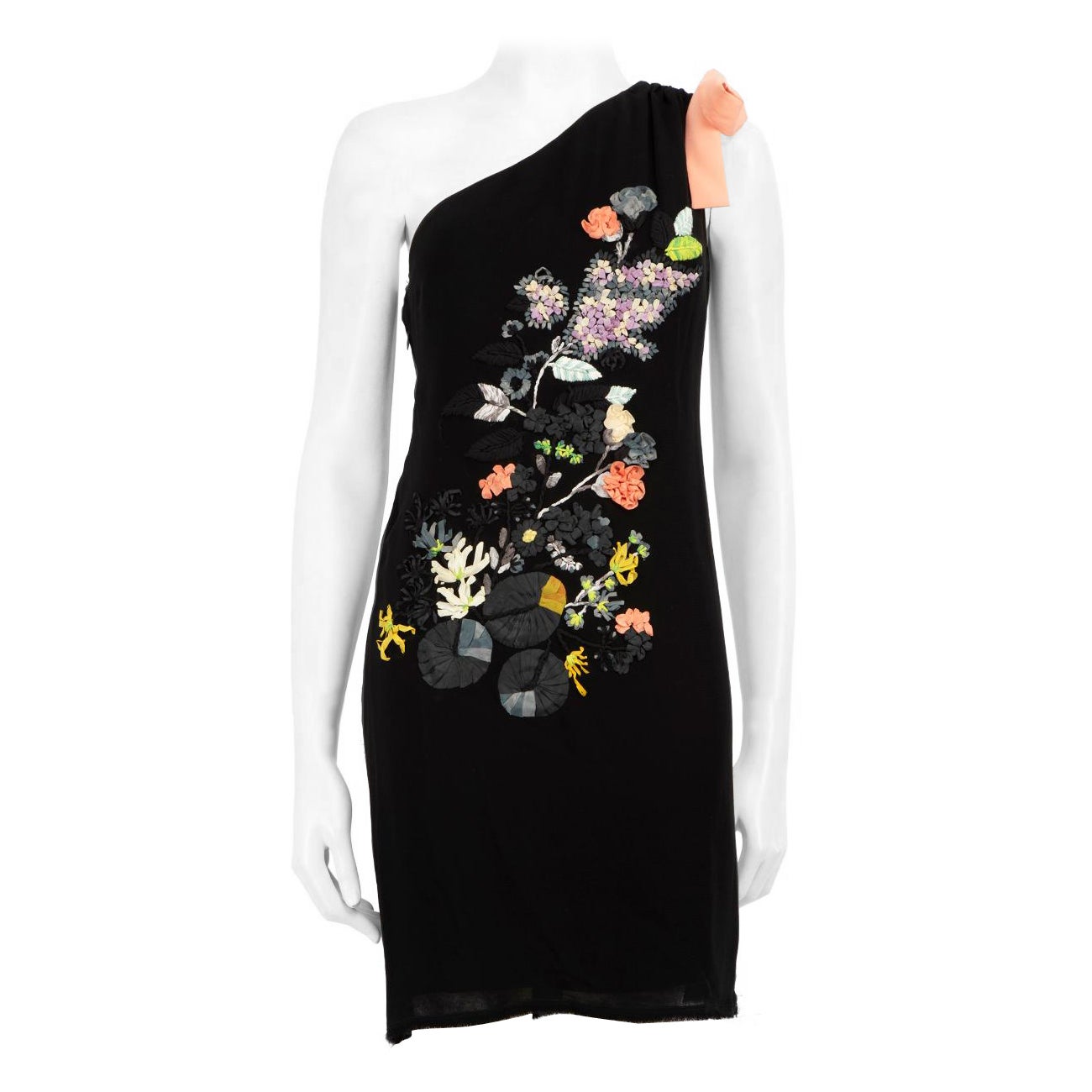 Fendi Black Embroidered One Shouldered Dress Size XS For Sale
