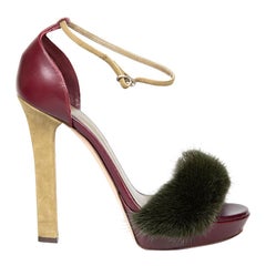 Alexander McQueen Leather Fur Trim Heeled Sandals Size IT 38