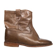 Isabel Marant Brown Leather Flat Ankle Boots Size IT 38