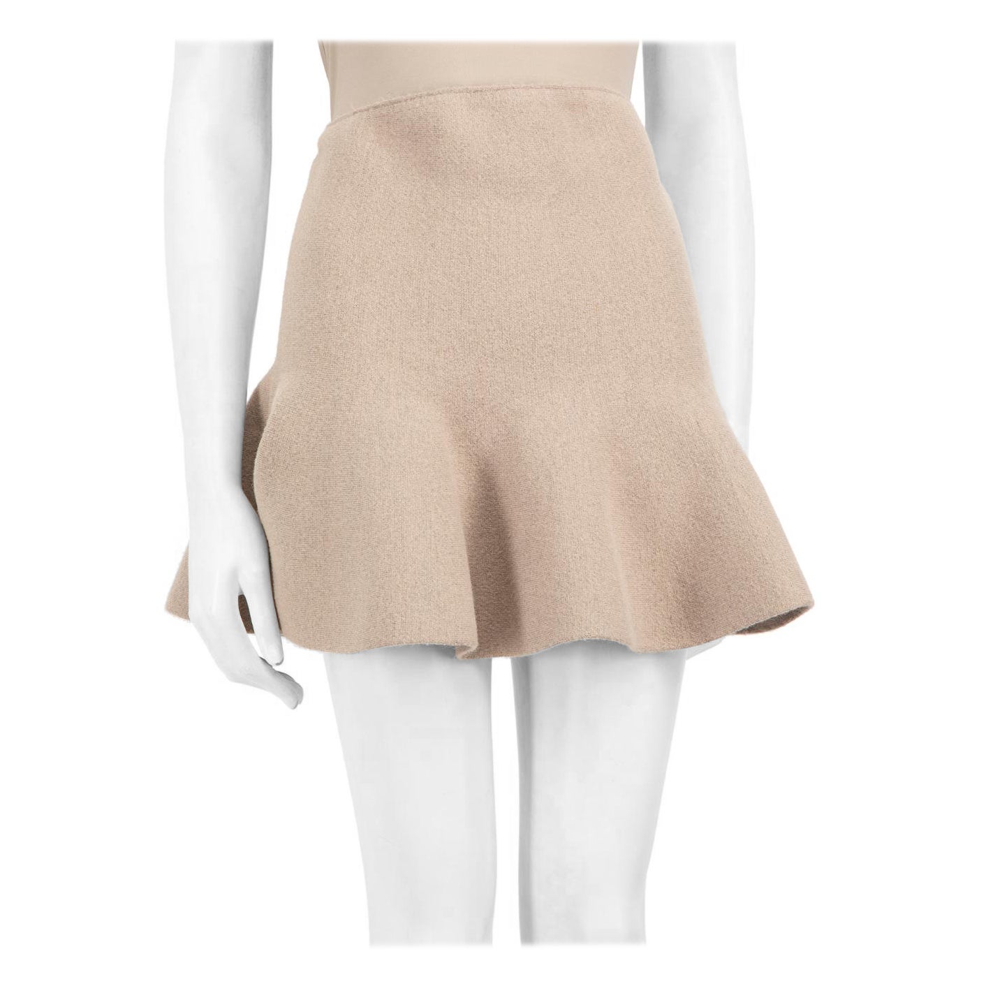 Brandon Maxwell Beige Wool Flare Mini Skirt Size S For Sale