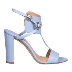 Salvatore Ferragamo Blue Heeled Leather Sandals Size UK 3.5