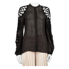 Gabriela Hearst Black Linen Crochet Detail Blouse Size M