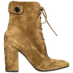 Gianvito Rossi Khaki Suede Lace Up Ankle Boots Size IT 41