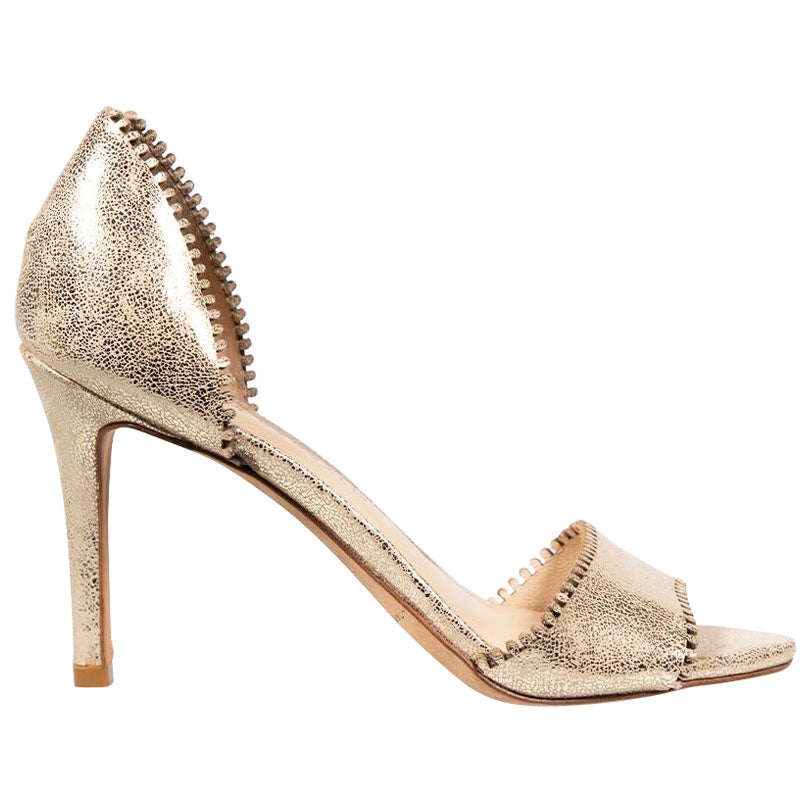 Loeffler Randall Gold Leather Open Toe Heels Size US 5 For Sale