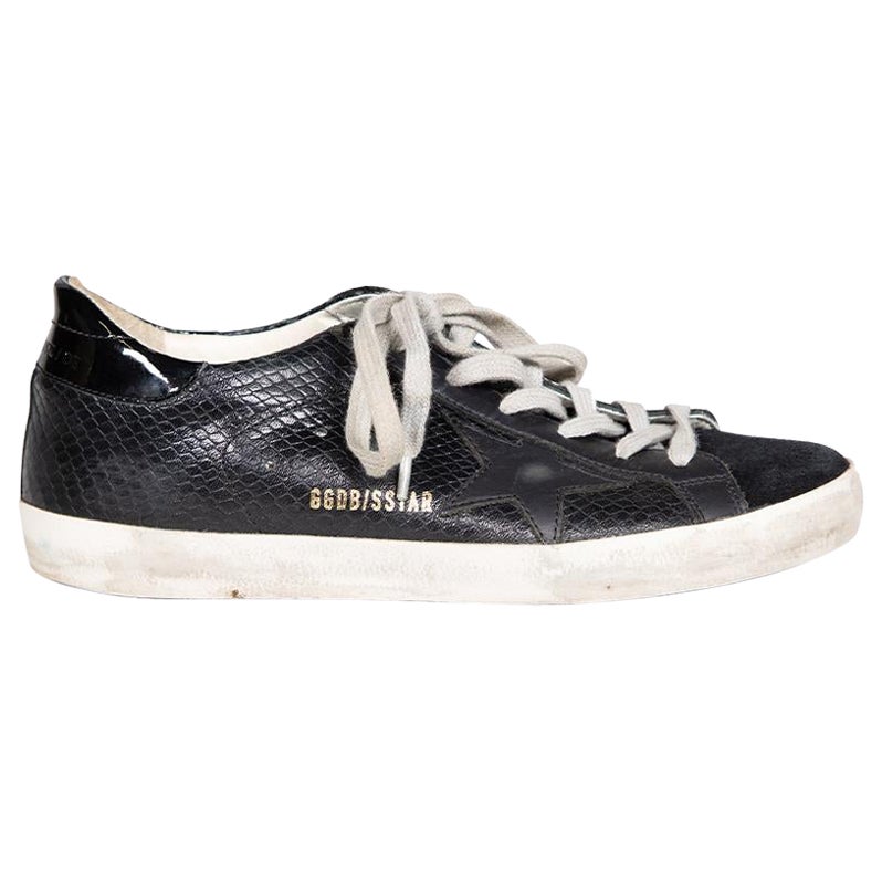 Golden Goose Black Leather Superstar Trainers Size IT 37 For Sale