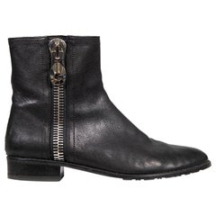 Used Stuart Weitzman Black Leather Zip Ankle Boots Size US 8.5