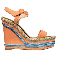Christian Louboutin Orange Suede Braided Wedges Size IT 39