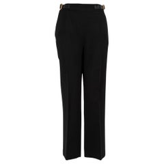 Prada Black Wool Buckle Detail Straight Trousers Size L