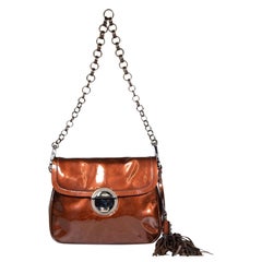Prada Brown Metallic Patent Tassel Detail Bag