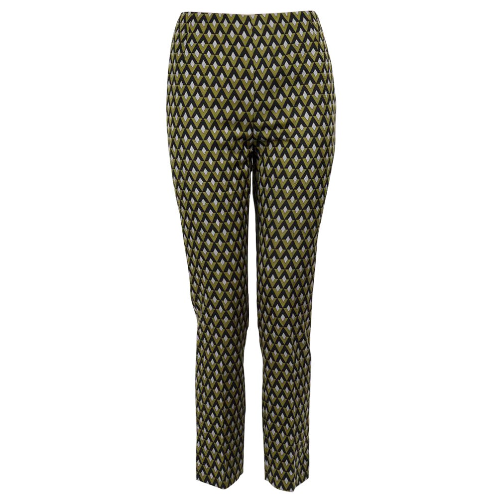 Prada Green Abstract Slim Fit Trousers Size XXS For Sale