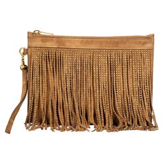 Bolso de mano con detalle de flecos de ante marrón Saint Laurent