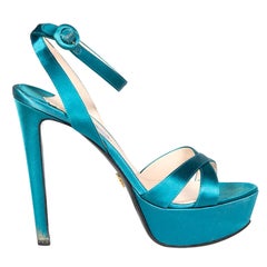 Prada Turquoise Satin Heeled Sandals Size IT 39