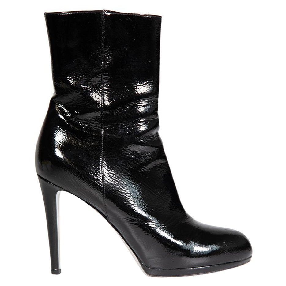 Sergio Rossi Black Heeled Ankle Patent Boots Size IT 39.5
