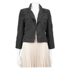 Chanel Black Crinkle Detail CC Logo Button Jacket Size M