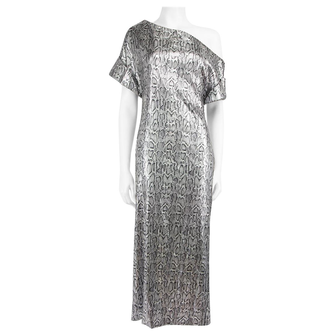 Christopher Kane Silver Snakeskin Sequin Midi Dress Size XL For Sale