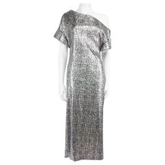 Christopher Kane Vestido Midi de lentejuelas y piel de serpiente plateada Talla XL