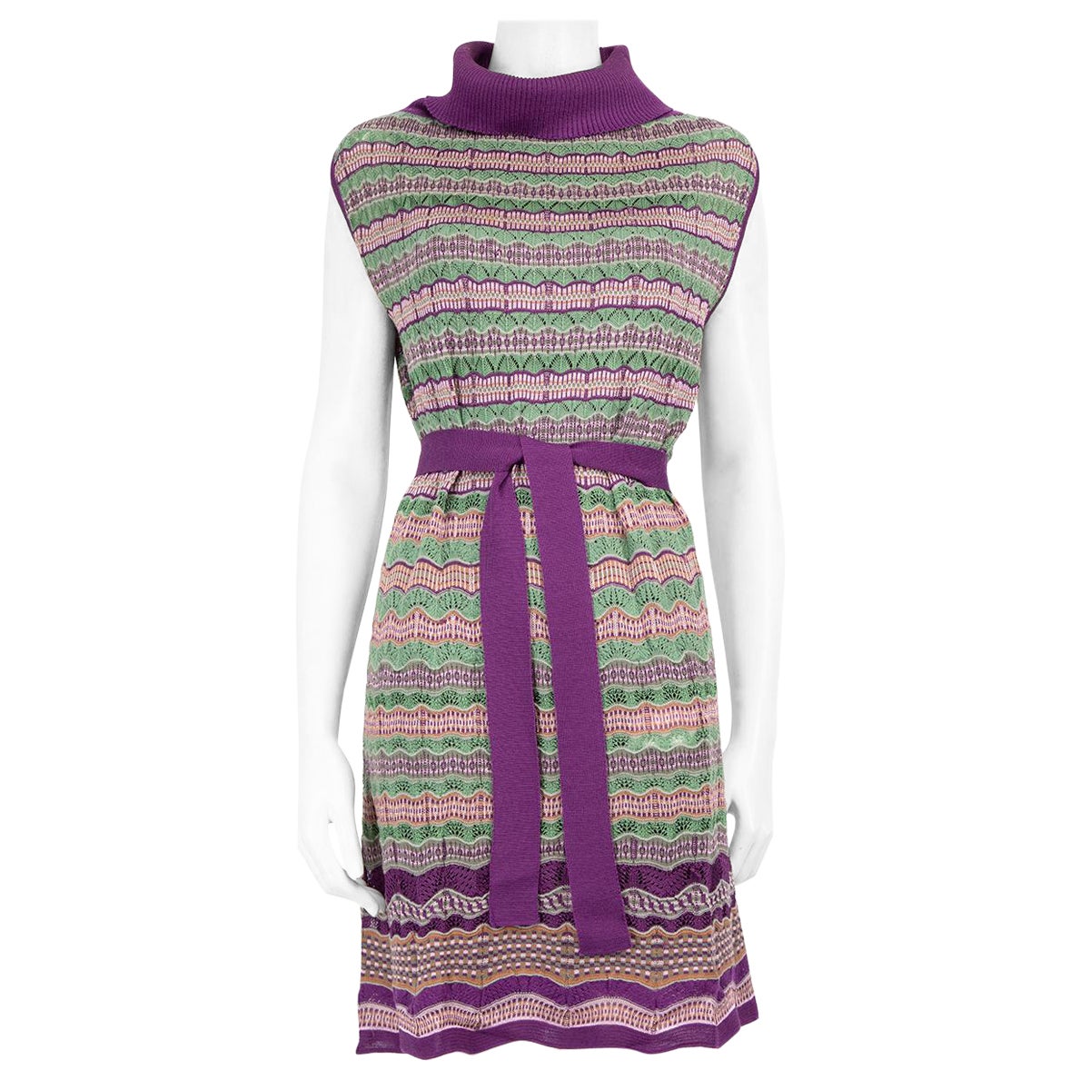Missoni Merino Striped Turtleneck Knee Length Dress Size L For Sale