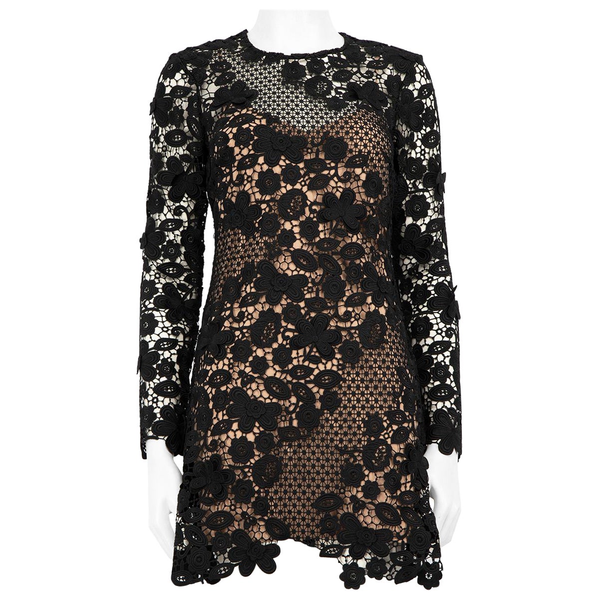 Self-Portrait Black Lace Mini Dress With Slip Size XS For Sale