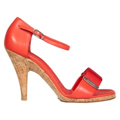 Chanel Red Leather & Cork Heeled Sandals Size IT 40