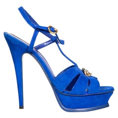 Saint Laurent Blue Suede Tribute Platform Sandals Size IT 39.5