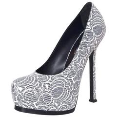 YSL Black & White Snakeskin Embossed Tribtoo Pumps sz 36 rt. $795 11