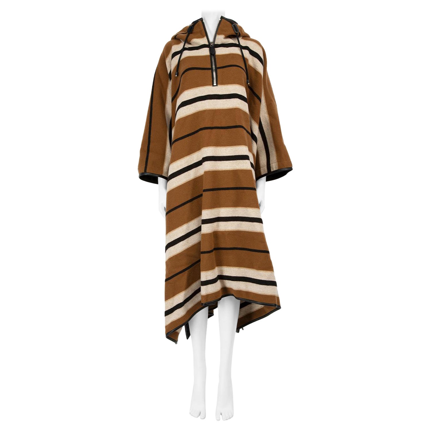 Burberry Brown Wool Striped Poncho Size S For Sale