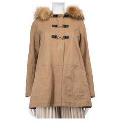 Maje Brown Racoon Fur Trim Hood Coat Size S