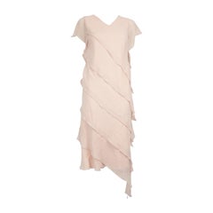 Max Mara Vestido midi de seda rosa con volantes Talla M