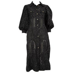 Ganni, abito midi in broderie anglaise nero, taglia M.